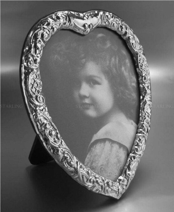 FOTORAHMEN SOLID STERLING SILVER 925--HERZRAHMEN--ANTIQUE VINTAGE FINISH HEART SHAPED FRAME VICTORIAN STYLE--MATTIERTER HOLZRÜCKEN--9x13 – Bild 7