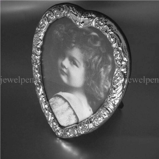 FOTORAHMEN SOLID STERLING SILVER 925--HERZRAHMEN--ANTIQUE VINTAGE FINISH HEART SHAPED FRAME VICTORIAN STYLE--MATTIERTER HOLZRÜCKEN--9x13 – Bild 3