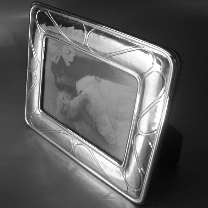 FOTORAHMEN 925 STERLING SILBER--ANTIK VINTAGE FINISH--ART NOUVEAU LINES--HOLZRÜCKEN--9x13 – Bild 4