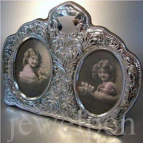 FOTORAHMEN SOLID 925 STERLING SILVER--ANTIQUE VINTAGE FINISH--VICTORIAN DOUBLE ENGRAVING AREA--MAHAGONY HOLZRÜCKEN--6x9