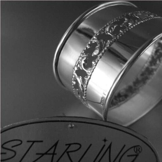 SERVIETTENRING MASSIVES 925 STERLING SILBER-DURCHBROCHENES DELPHIN BAND MUSTER OVAL