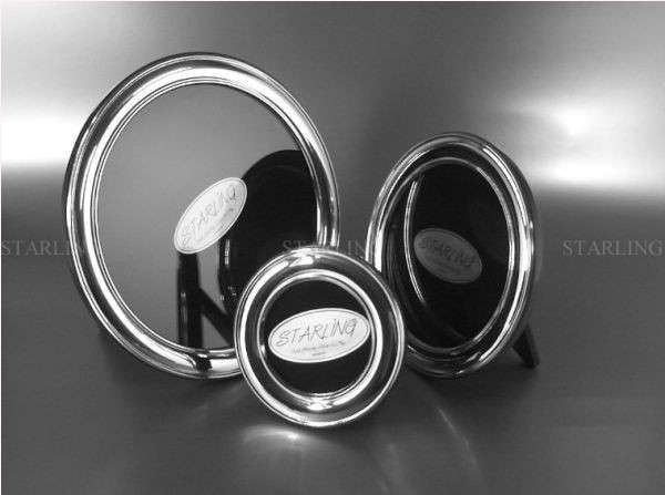 FOTORAHMEN 925 STERLING SILBER--KLASSISCH GLATT RUND--SMOOTH PLAIN ROUND--MAHAGONI HOLZRÜCKEN--6x6 – Bild 4