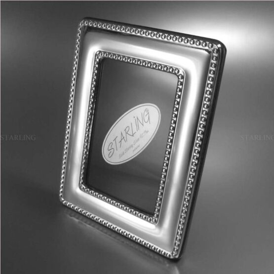 FOTORAHMEN SOLID STERLING SILVER 925--DOUBLE PEARL PLAIN--DOPPELPERLRAND--MAHAGONI HOLZRÜCKEN--6x9