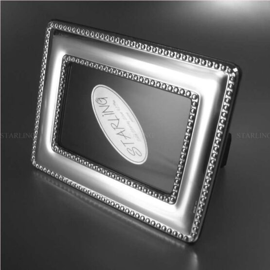 FOTORAHMEN SOLID STERLING SILVER 925--DOUBLE PEARL PLAIN--DOPPELPERLRAND--MAHAGONI HOLZRÜCKEN--6x9 – Bild 2