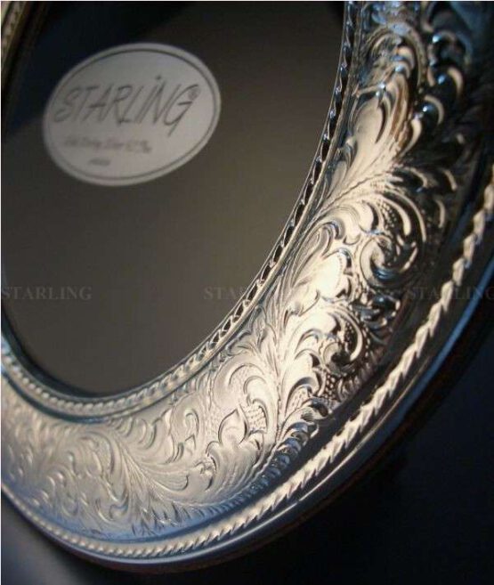 ROMANTISCHER FOTORAHMEN 925 STERLING SILBER--FLORENTINER GUILLOCHE-RUND--MAHAGONI BACK--10x10 – Bild 6