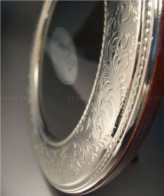 ROMANTISCHER FOTORAHMEN 925 STERLING SILBER--FLORENTINER GUILLOCHE-RUND--MAHAGONI BACK--10x10 – Bild 5