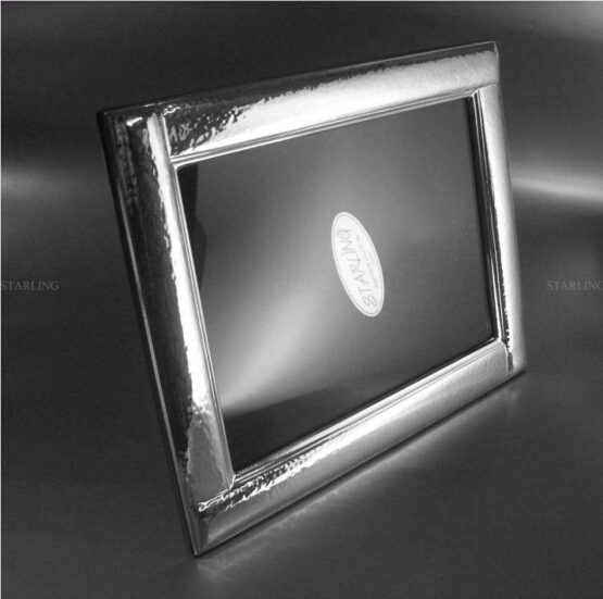 FOTORAHMEN 925 STERLING SILBER--ART DÉCO HAMMERSCHLAG--MAHAGONI HOLZRÜCKEN--13x18